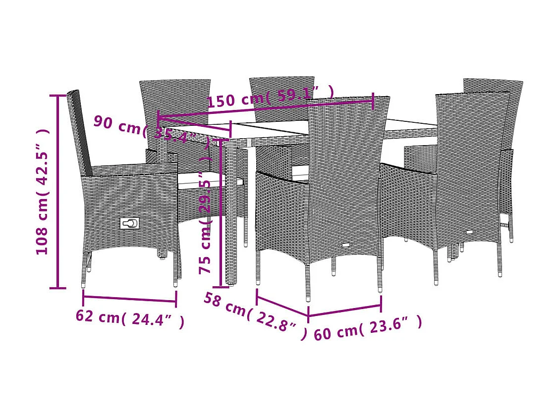 7-delige Tuinset met kussens poly rattan beige