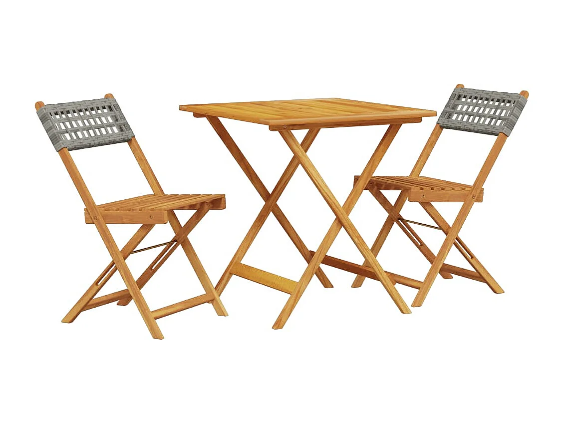 Ensemble de bistro 3 pcs gris résine tressée et bois massif