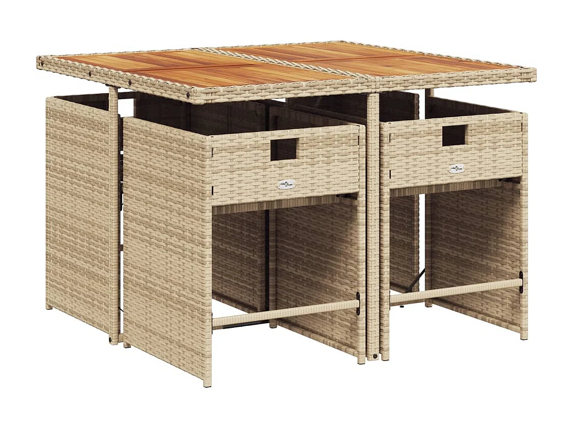 Set da Pranzo da Giardino 5 pz con Cuscini Beige in Polyrattan