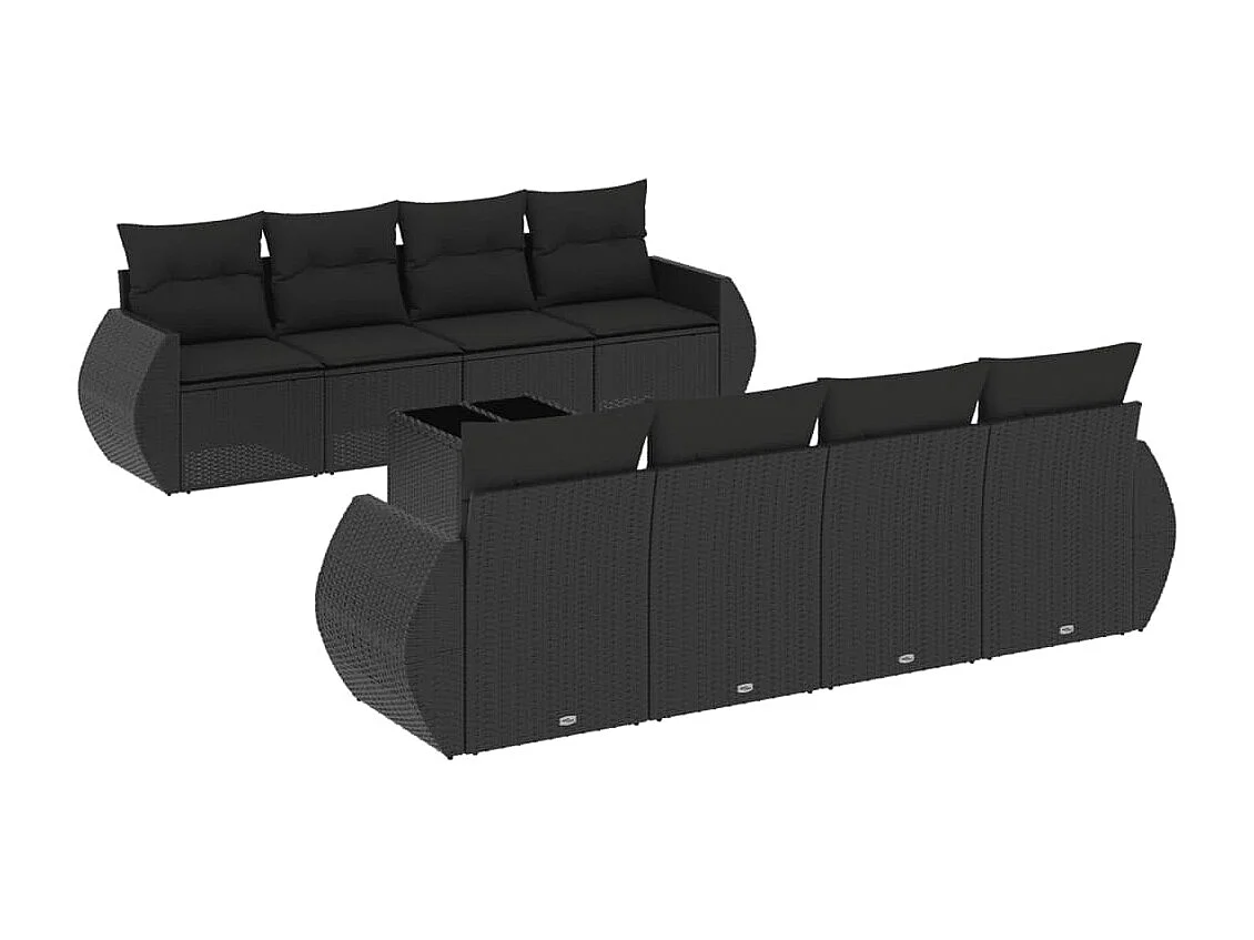 Set Divani da Giardino 9 pz con Cuscini Nero in Polyrattan