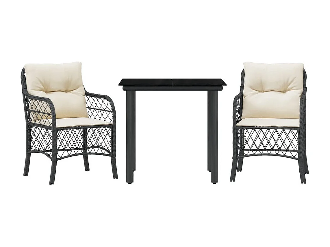 Set da Bistrò 3 pz con Cuscini Nero in Polyrattan