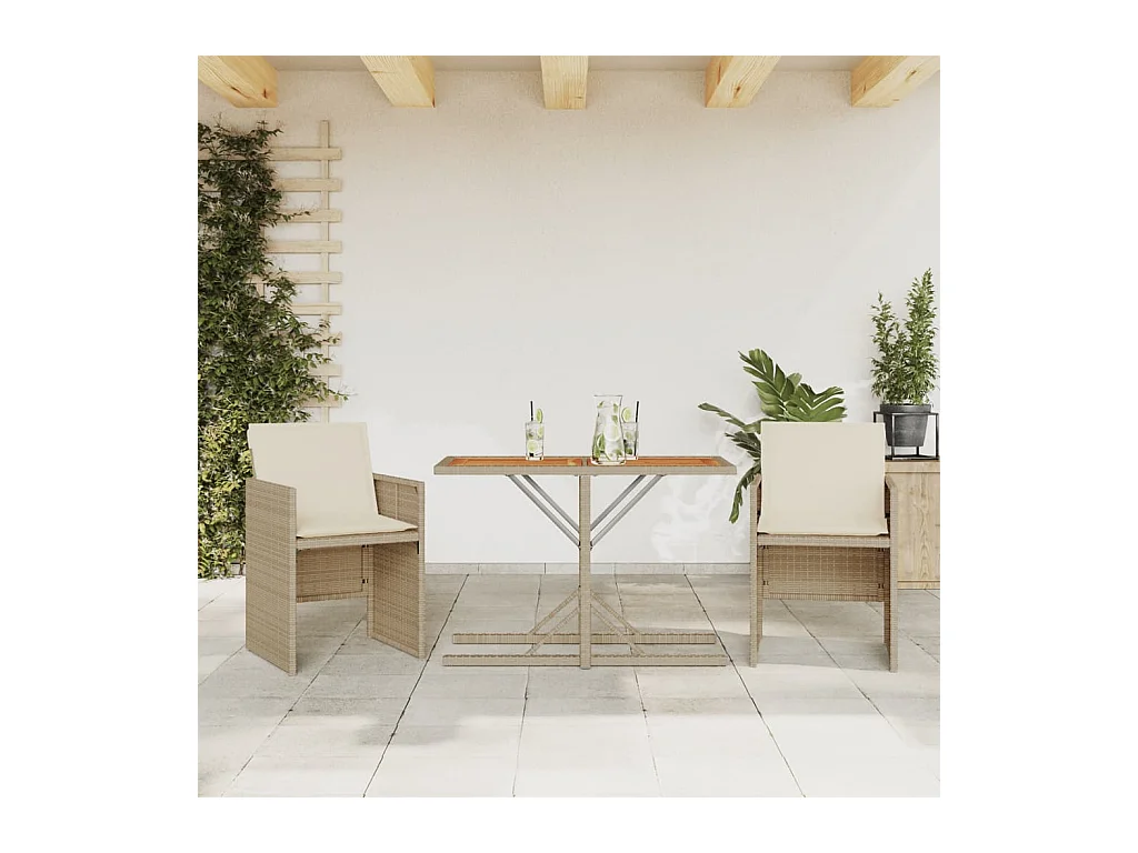 Ensemble de bistro 3 pcs avec coussins beige résine tressée