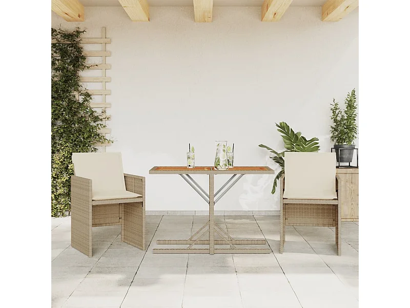 Set da Bistrò 3 pz con Cuscini Beige in Polyrattan