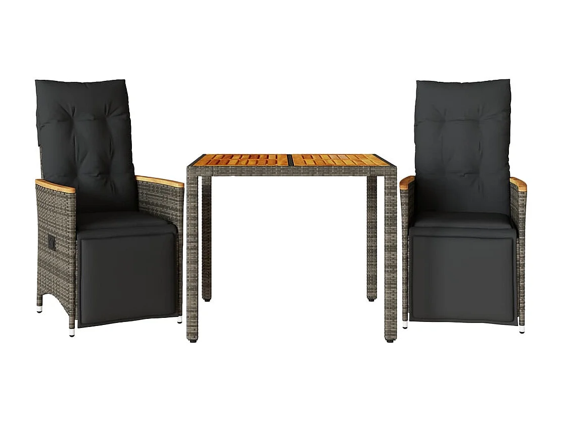 3-delige Bistroset met kussens poly rattan grijs