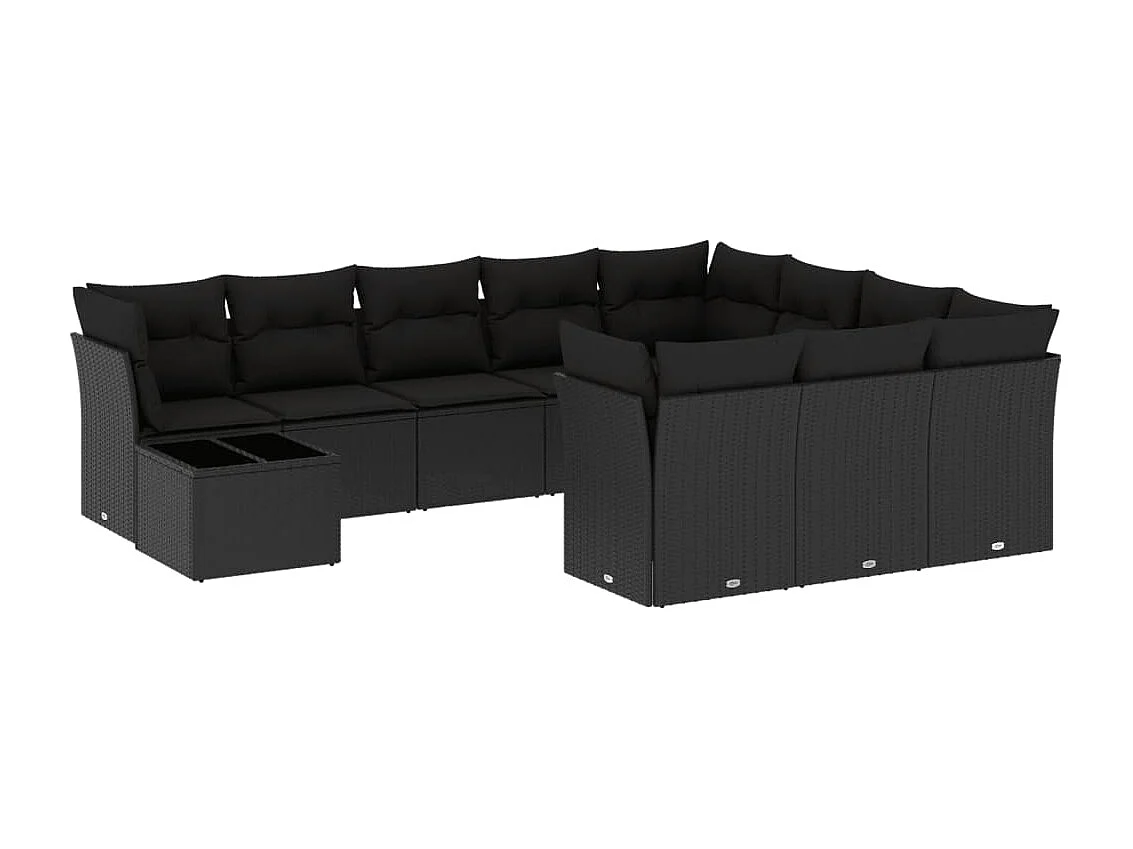 11 pcs conjunto sofás de jardim c/ almofadões vime PE preto