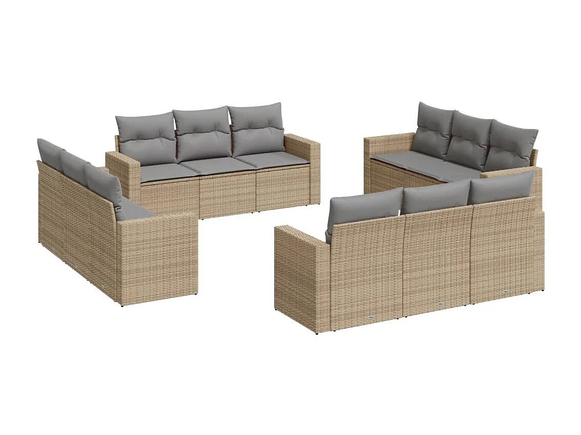 Set Divani da Giardino 12 pz con Cuscini Beige in Polyrattan