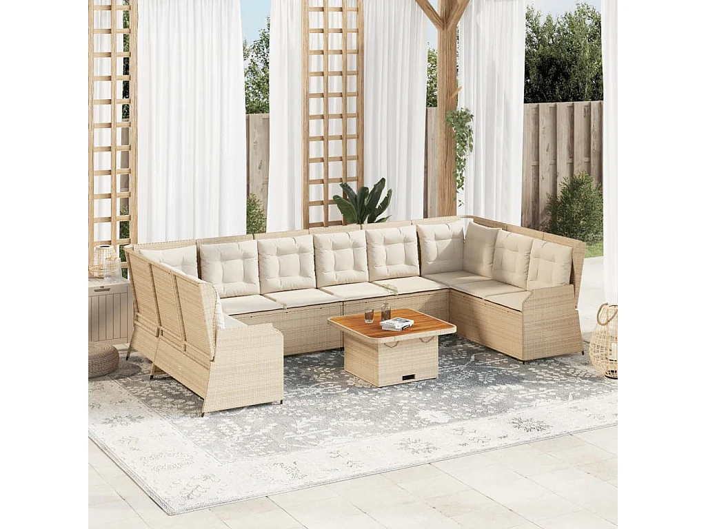 Set Divani da Giardino 7 pz con Cuscini in Polyrattan Beige