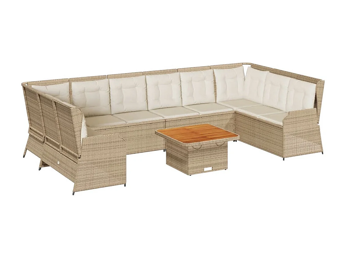 Set Divani da Giardino 7 pz con Cuscini in Polyrattan Beige