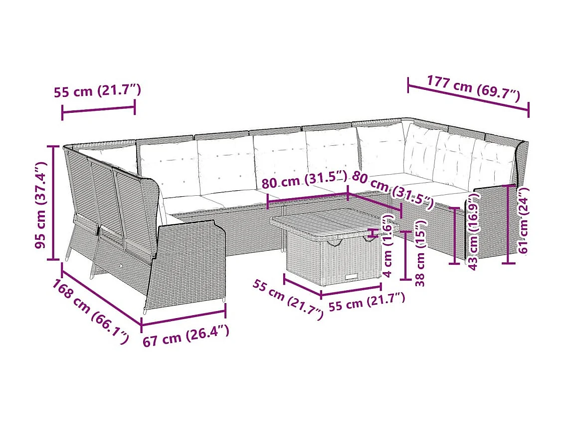 Set Divani da Giardino 7 pz con Cuscini in Polyrattan Beige