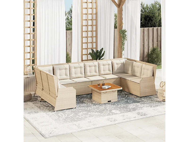 Set Divani da Giardino 7 pz con Cuscini in Polyrattan Beige
