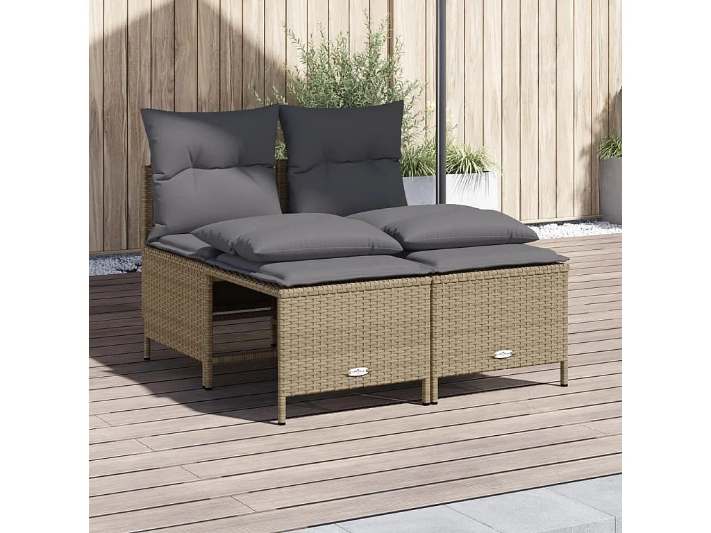 Set Divano da Giardino 4 pz con Cuscini Beige in Polyrattan
