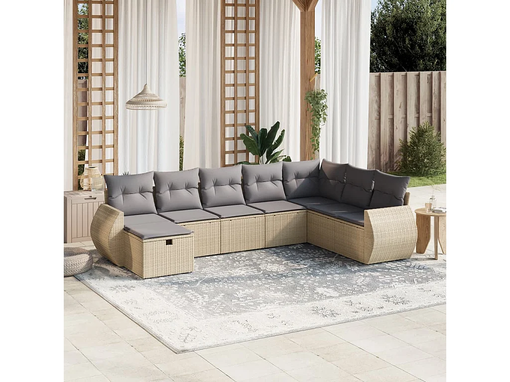 Salon de jardin avec coussins 8pcs mélange beige résine tressée