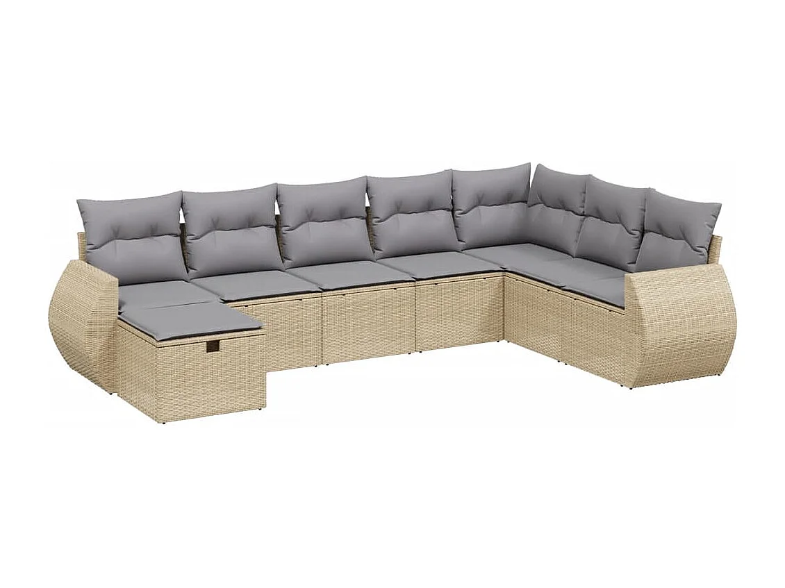Salon de jardin avec coussins 8pcs mélange beige résine tressée