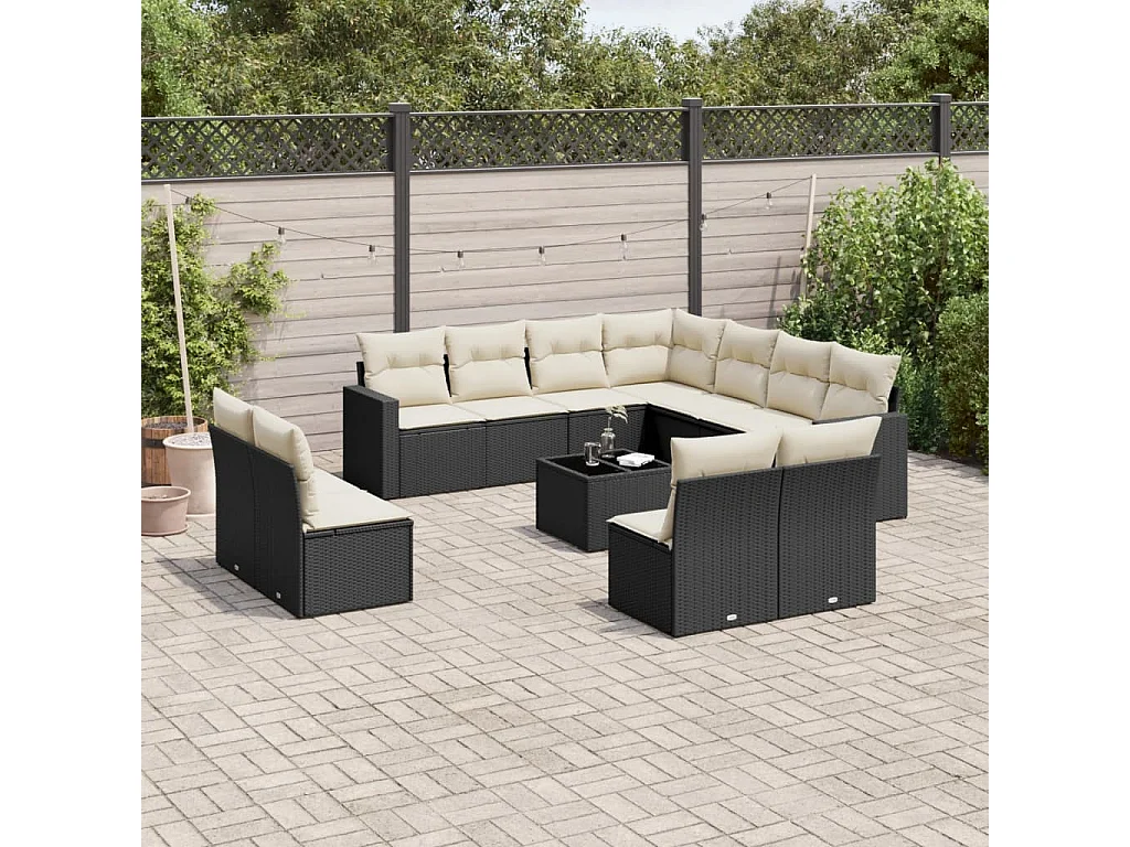 Set Divani da Giardino 12 pz con Cuscini Nero in Polyrattan