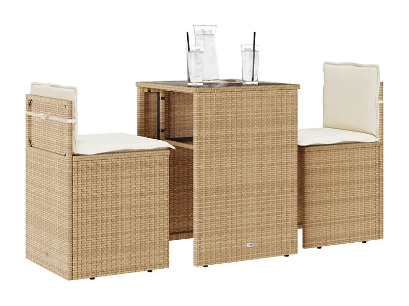 Ensemble de bistro 3 pcs avec coussins beige résine tressée