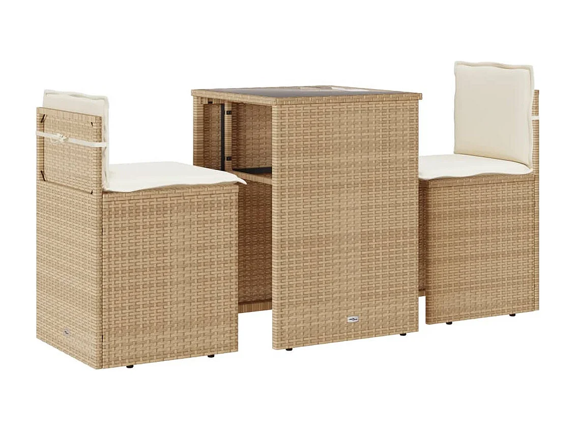 Ensemble de bistro 3 pcs avec coussins beige résine tressée