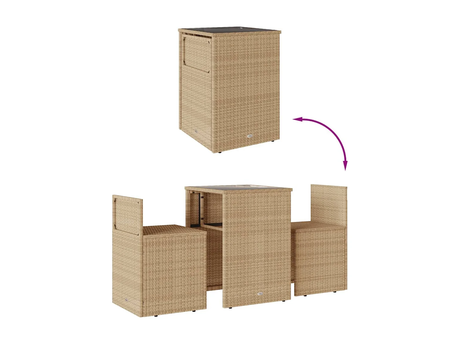 3 pcs conjunto bistrô com almofadões vime PE bege