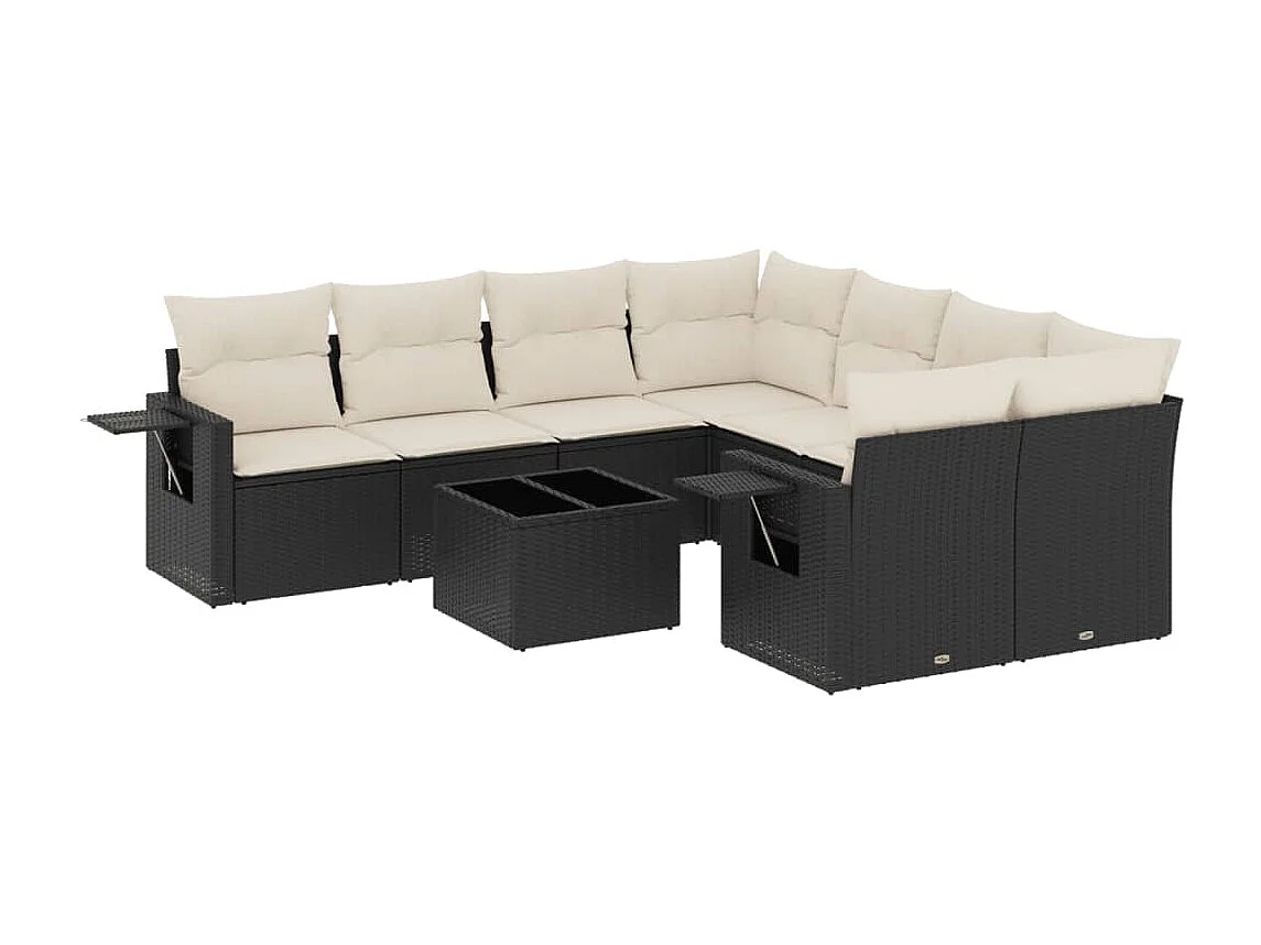 Set Divani da Giardino 9 pz con Cuscini Nero in Polyrattan