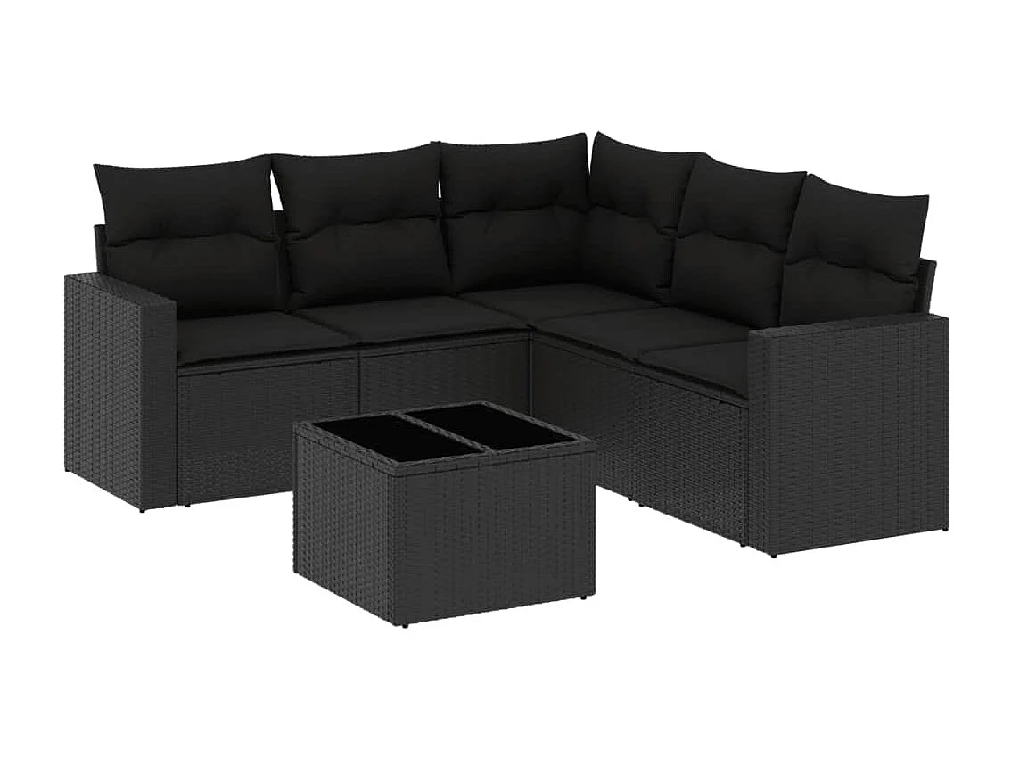 Set Divano da Giardino 6 pz con Cuscini Nero in Polyrattan