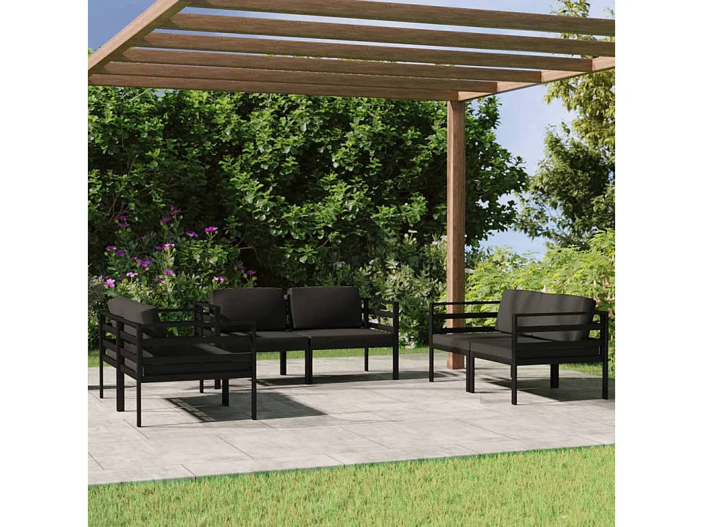 Set Divani da Giardino 6 pz con Cuscini in Alluminio Antracite
