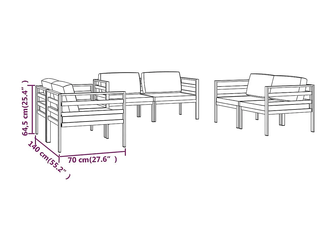 Set Divani da Giardino 6 pz con Cuscini in Alluminio Antracite