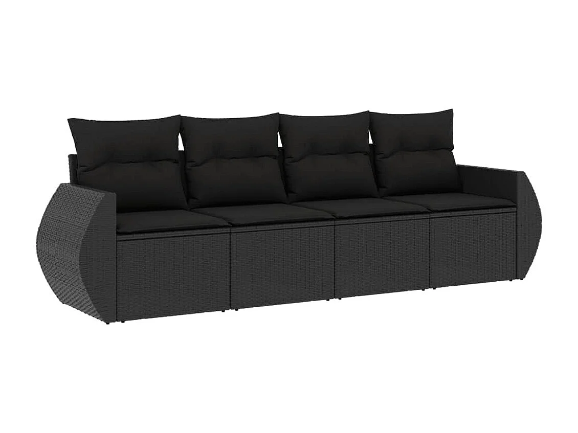 Salon de jardin 4 pcs avec coussins noir résine tressée
