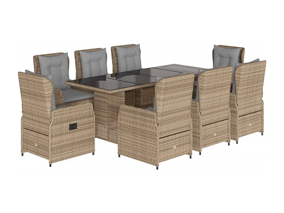 Set comedor de jardín 9 pzas con cojines ratán sintético beige