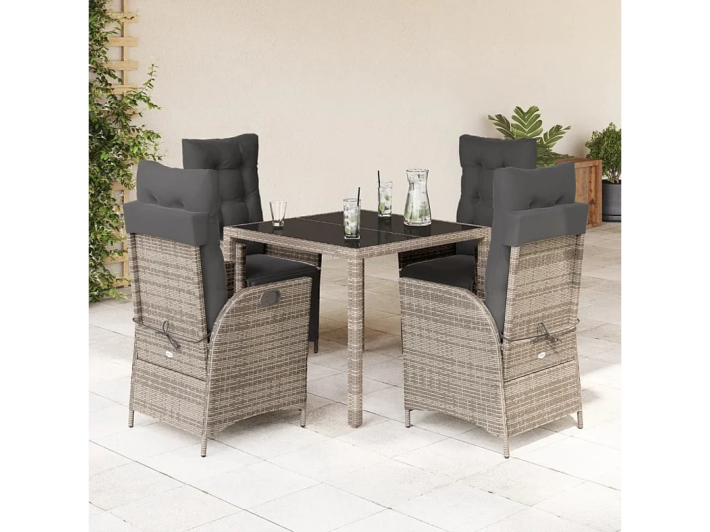 5-delige Tuinset met kussens poly rattan grijs