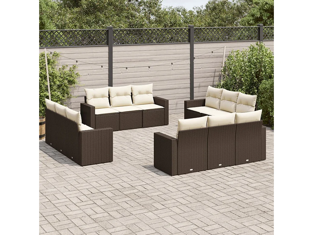 Set Divani da Giardino 12 pz con Cuscini Marrone in Polyrattan