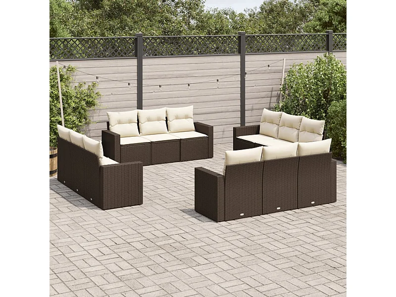 Set Divani da Giardino 12 pz con Cuscini Marrone in Polyrattan