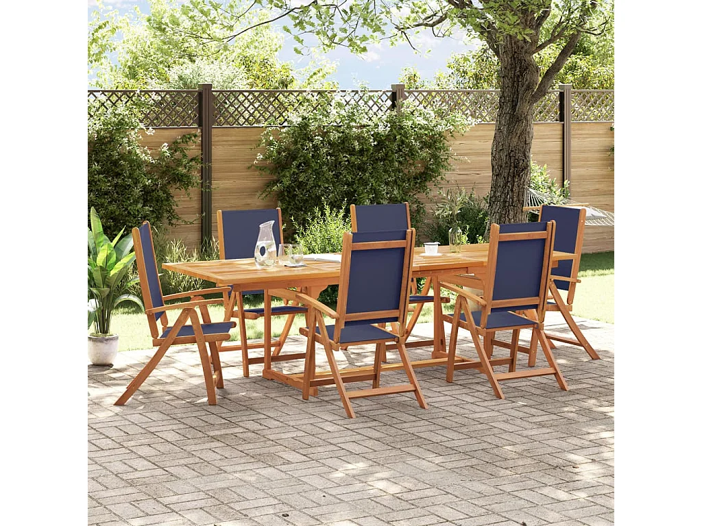Set Pranzo da Giardino 7pz Legno Massello di Acacia e Textilene