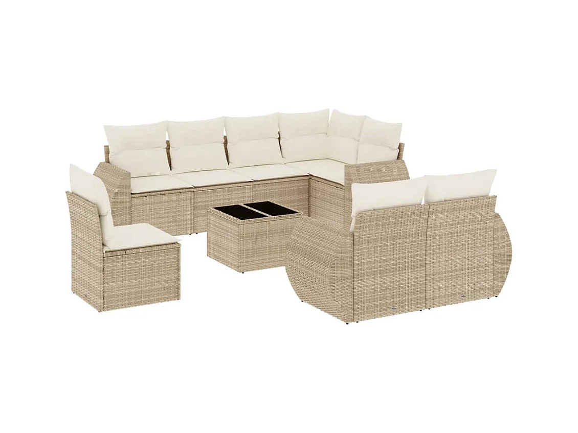 9-tlg. Garten-Sofagarnitur mit Kissen Beige Poly Rattan