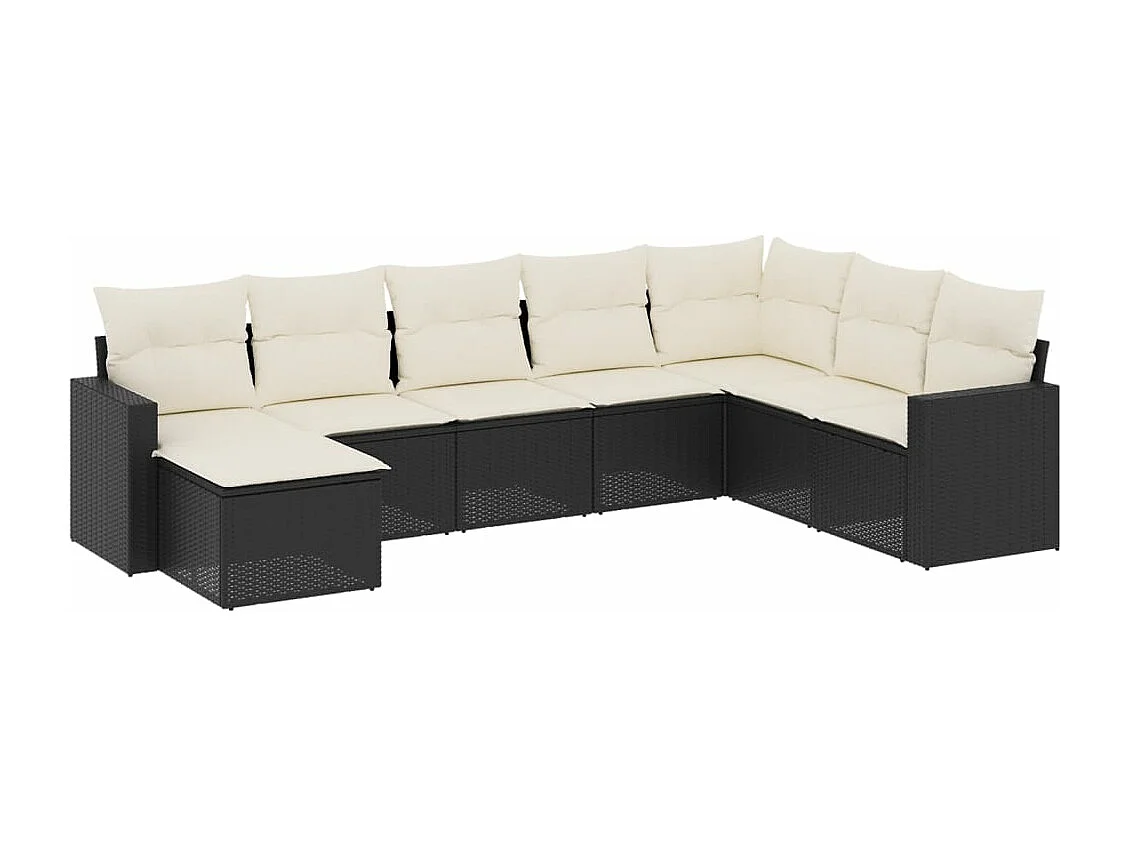 8-delige Loungeset met kussens poly rattan zwart