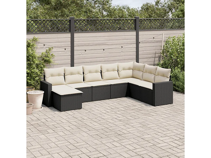 8-delige Loungeset met kussens poly rattan zwart