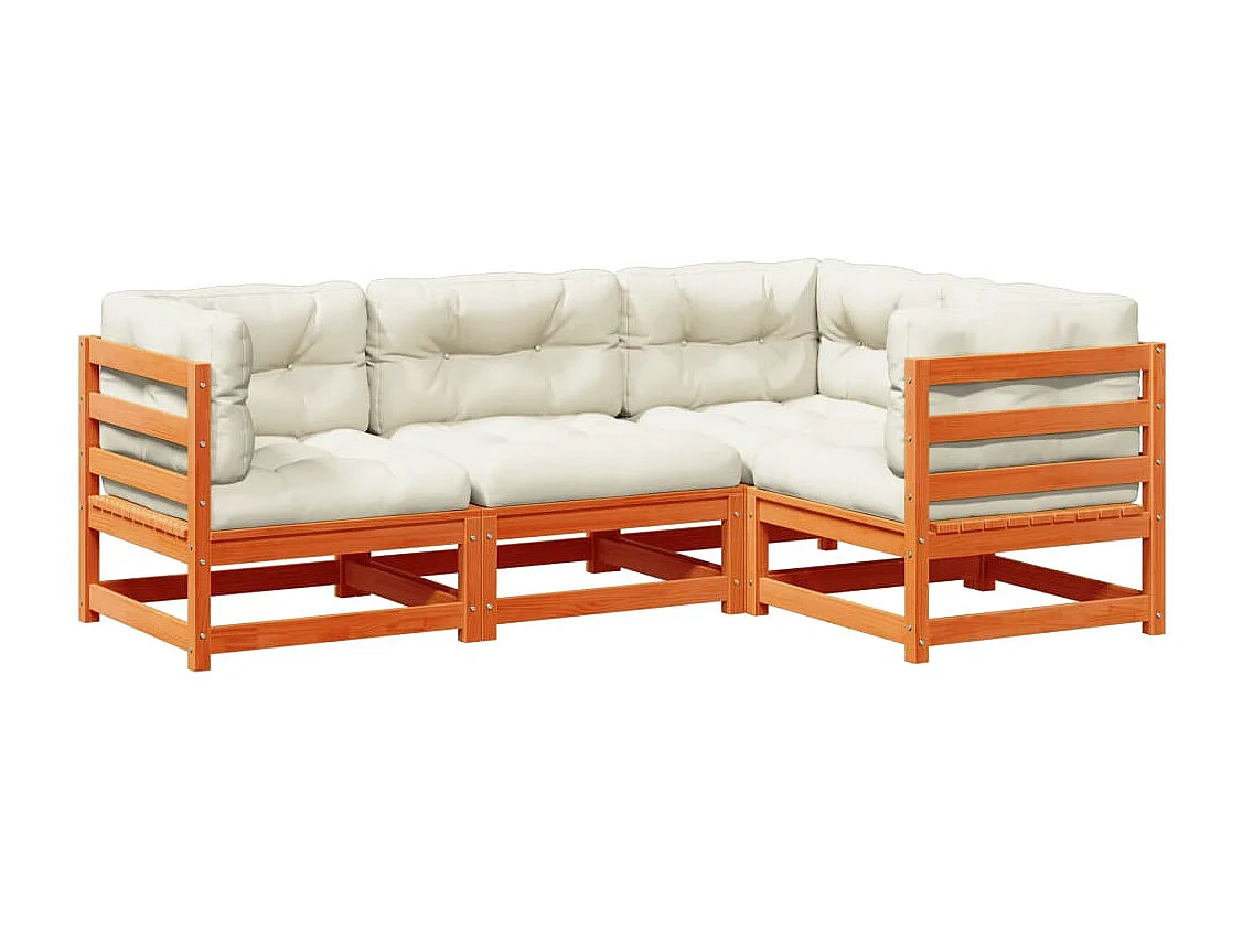 Salon de jardin 4 pcs avec coussins cire marron bois pin massif