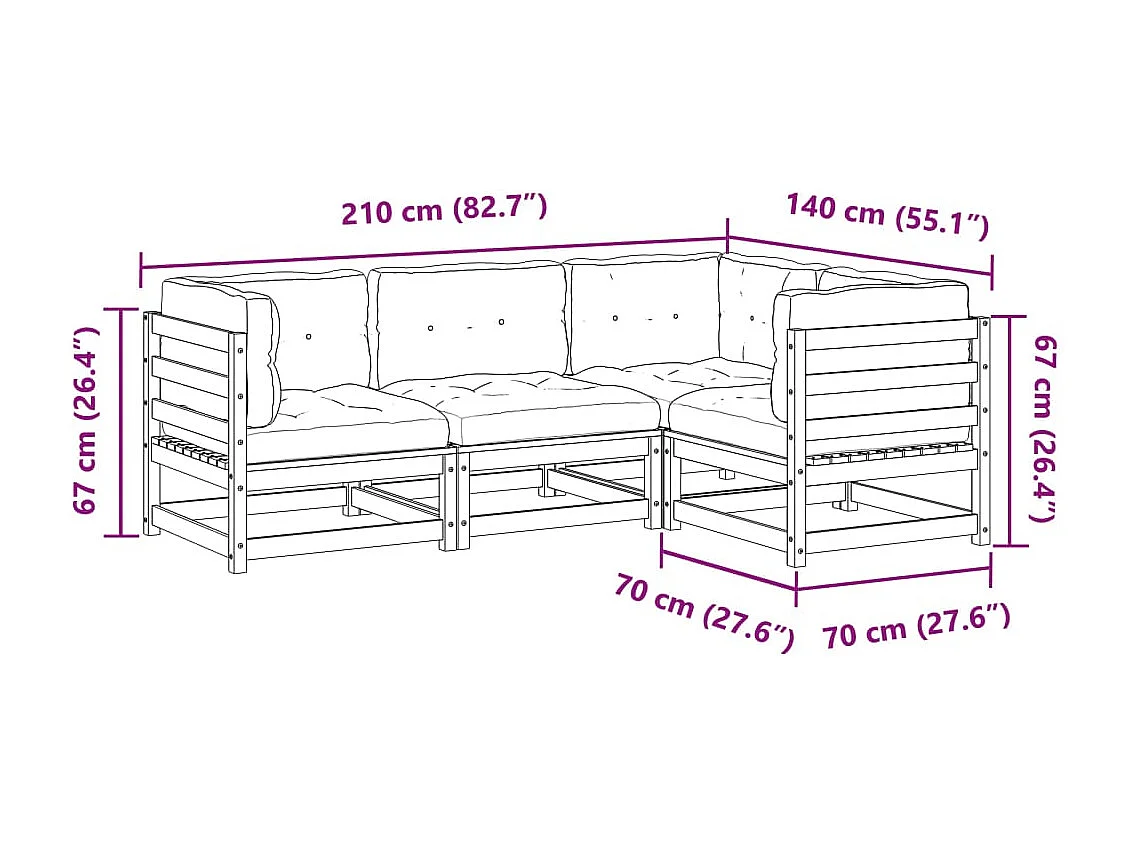 Salon de jardin 4 pcs avec coussins cire marron bois pin massif