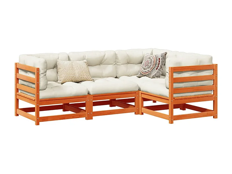 Salon de jardin 4 pcs avec coussins cire marron bois pin massif