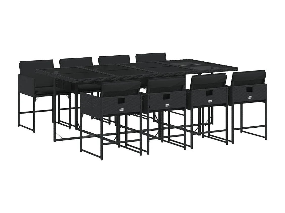 Ensemble à manger de jardin 9pcs coussins noir résine tressée