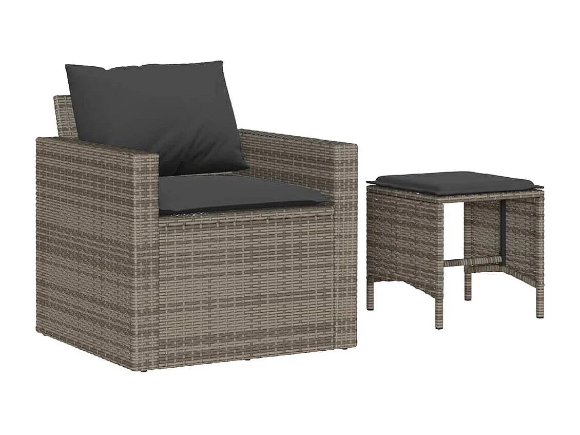 Salon de jardin 4 pcs avec coussins gris résine tressée