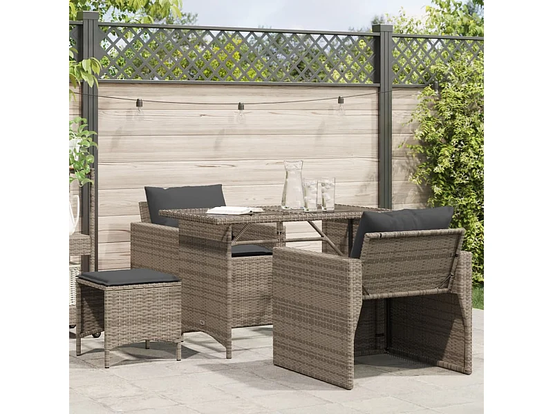 Set Divani da Giardino 4 pz con Cuscini in Polyrattan Grigio