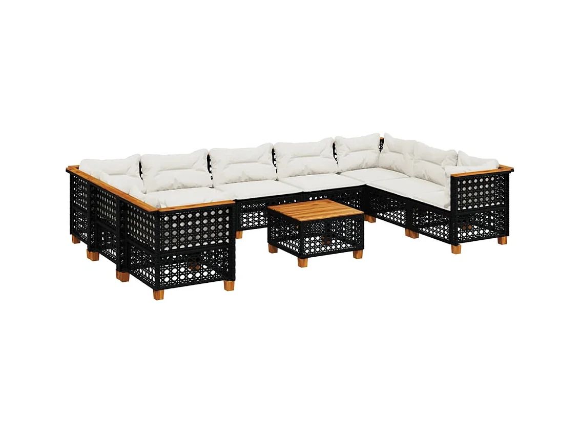 Salon de jardin 10 pcs avec coussins noir résine tressée