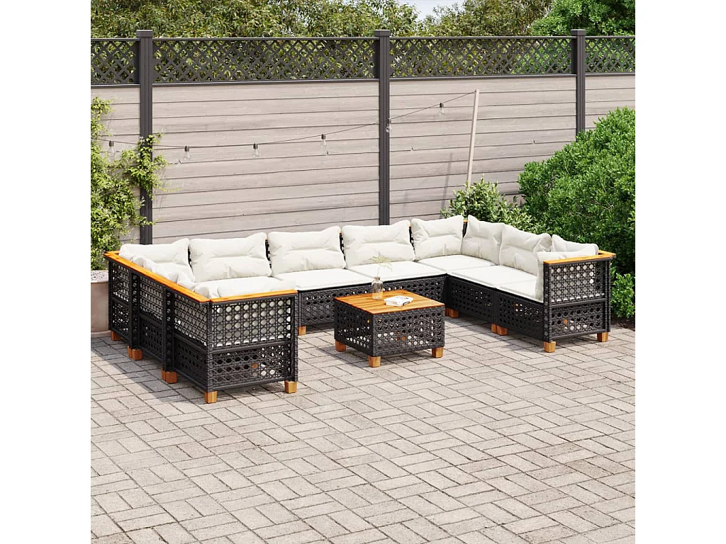Set Divani da Giardino 10pz con Cuscini in Polyrattan Nero