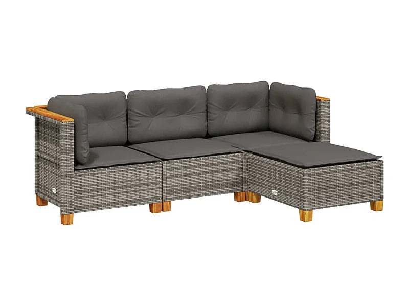 Set Divani da Giardino 4 pz con Cuscini in Polyrattan Grigio