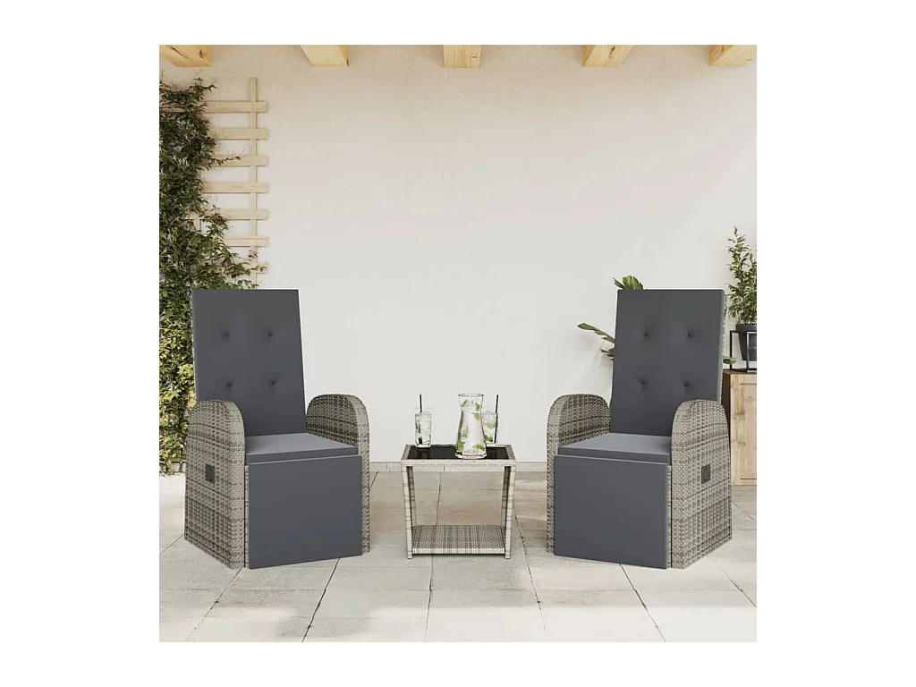Set da Pranzo da Giardino 3 pz con Cuscini in Polyrattan Grigio