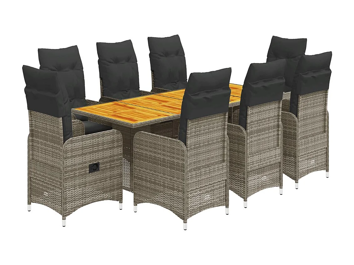 Ensemble de bistro de jardin 9 pcs coussins gris poly rotin