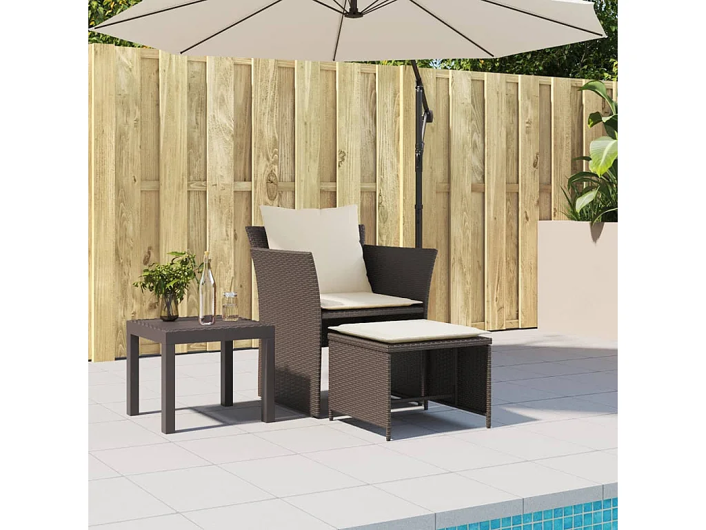 Sedia da Giardino con Poggiapiedi in Polyrattan Marrone