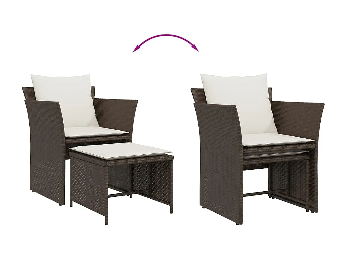 Sedia da Giardino con Poggiapiedi in Polyrattan Marrone