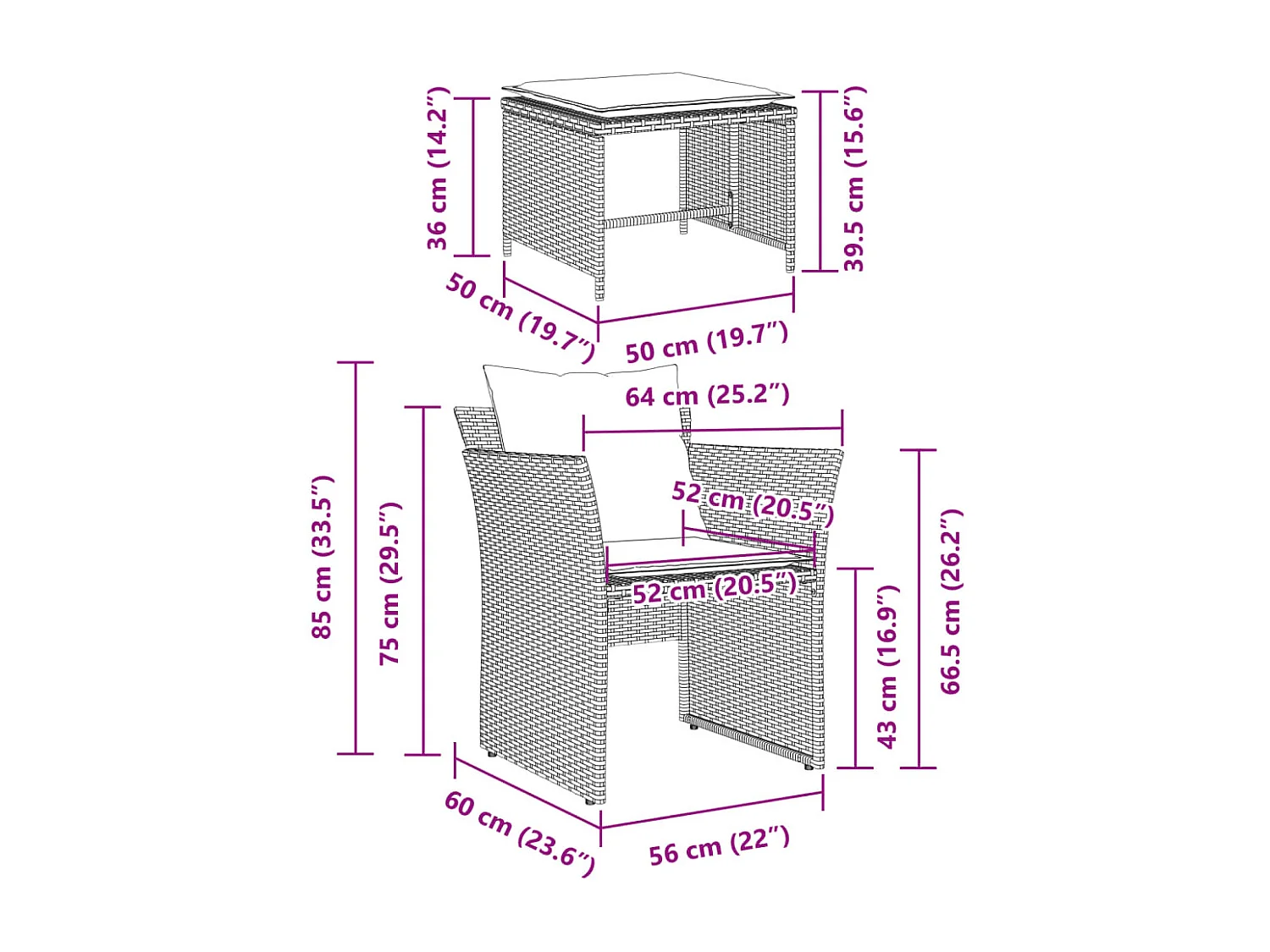 Chaise de jardin avec tabouret marron résine tressée