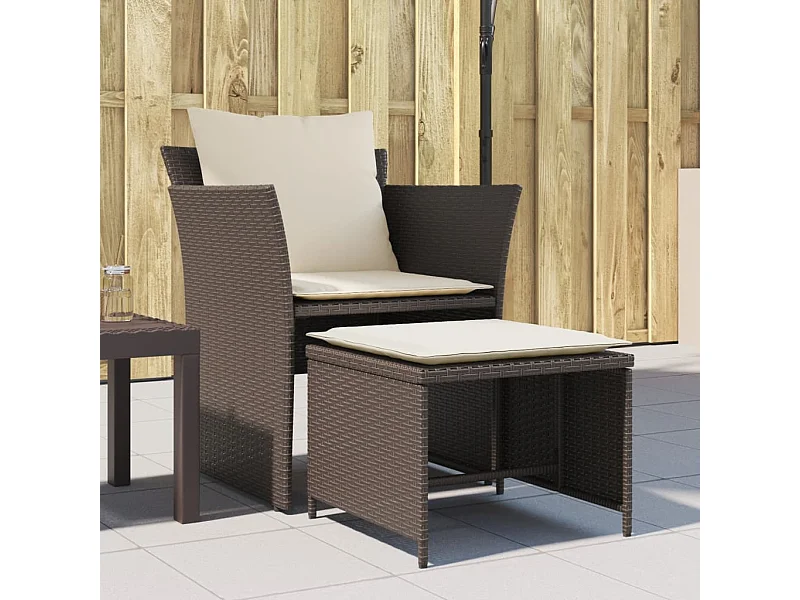 Chaise de jardin avec tabouret marron résine tressée