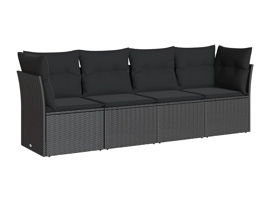 4-delige Loungeset met kussens poly rattan zwart